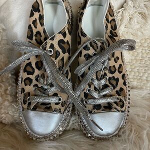 Leopard Print Sneakers 9 with Silver Accents